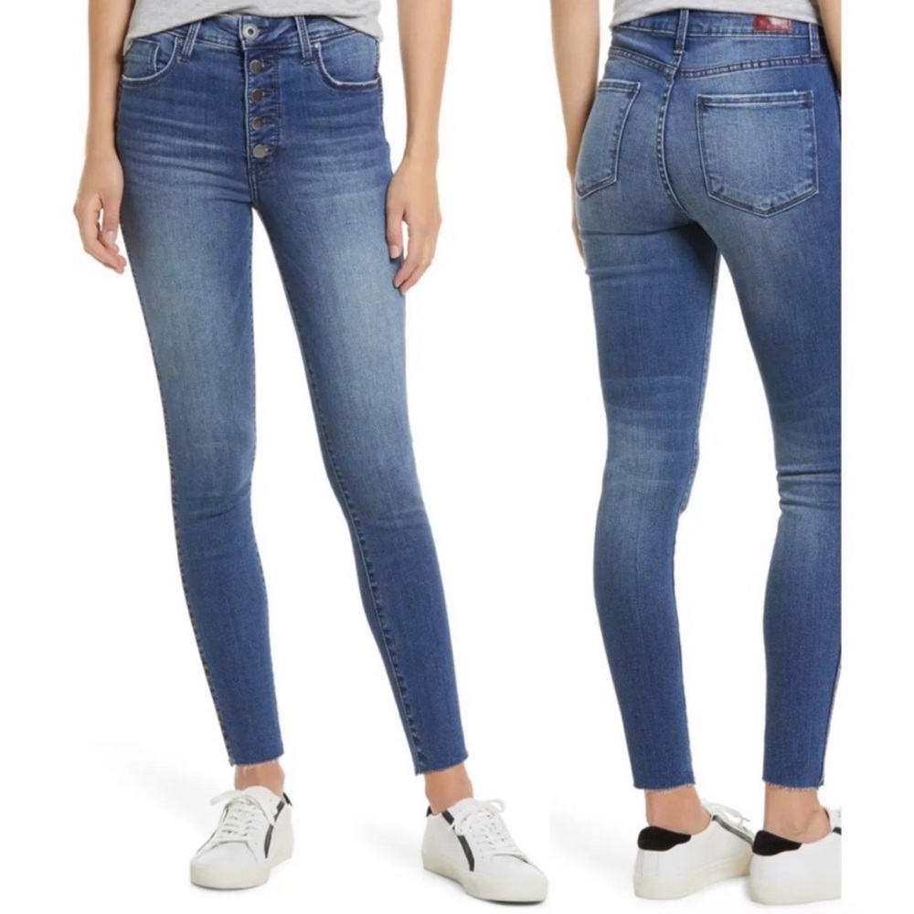 Wetherly Cooper High Rise Skinny Jeans Blue Raw Hem Button Fly Size 27